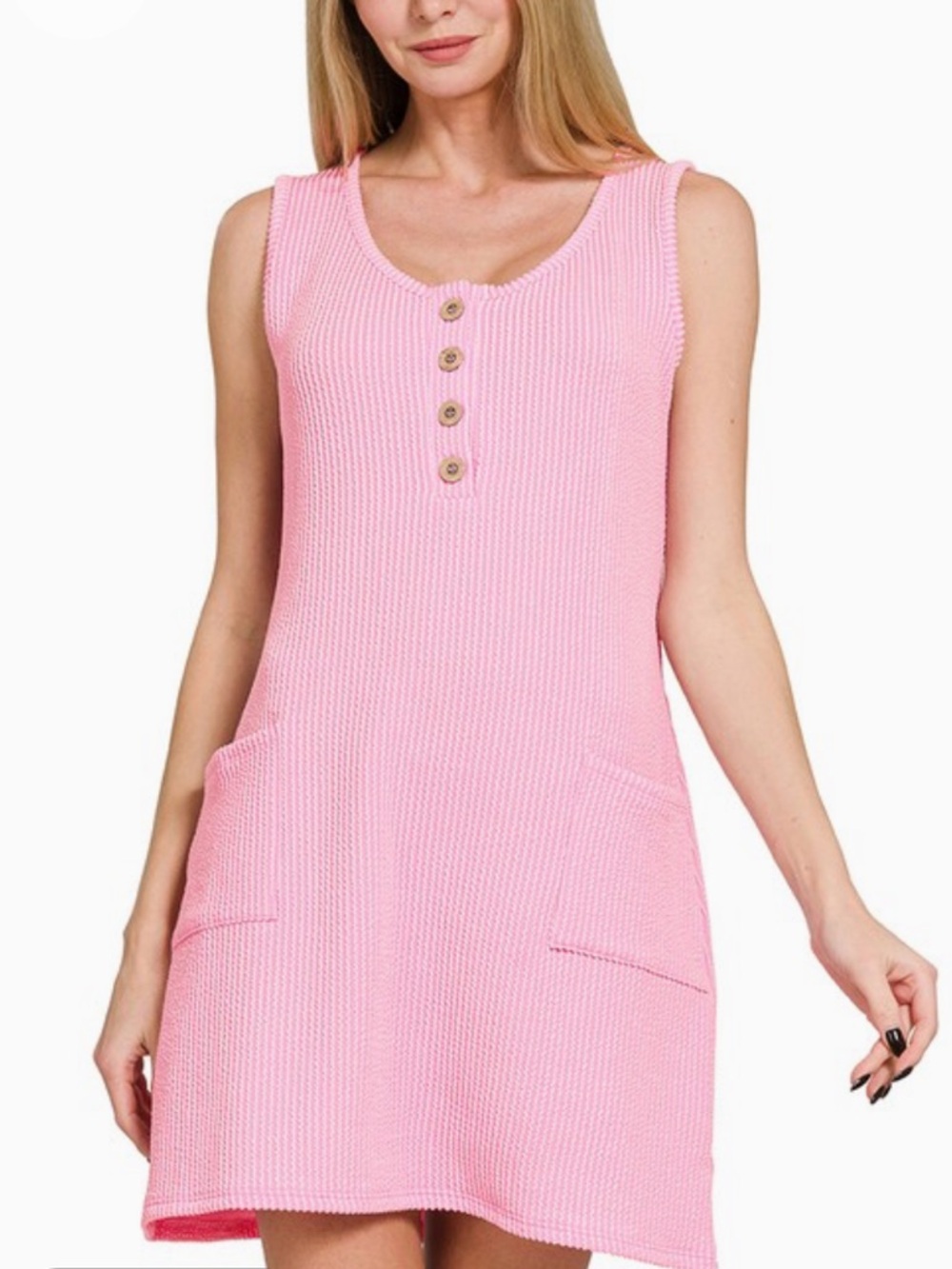CORDED RIB SLEEVELESS TANK MINI DRESS WITH POCKETS